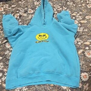 Euc Obey Turquoise Hoodie with Yellow Graphic